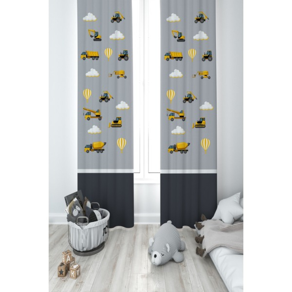 Mekta Home Bebek ve Çocuk Odası Iş Makinalı Sesekli Yol Desenli 2 Kanat Fon Perde - 70 x 240 cm - Renkli Fon Perde Fiyatı