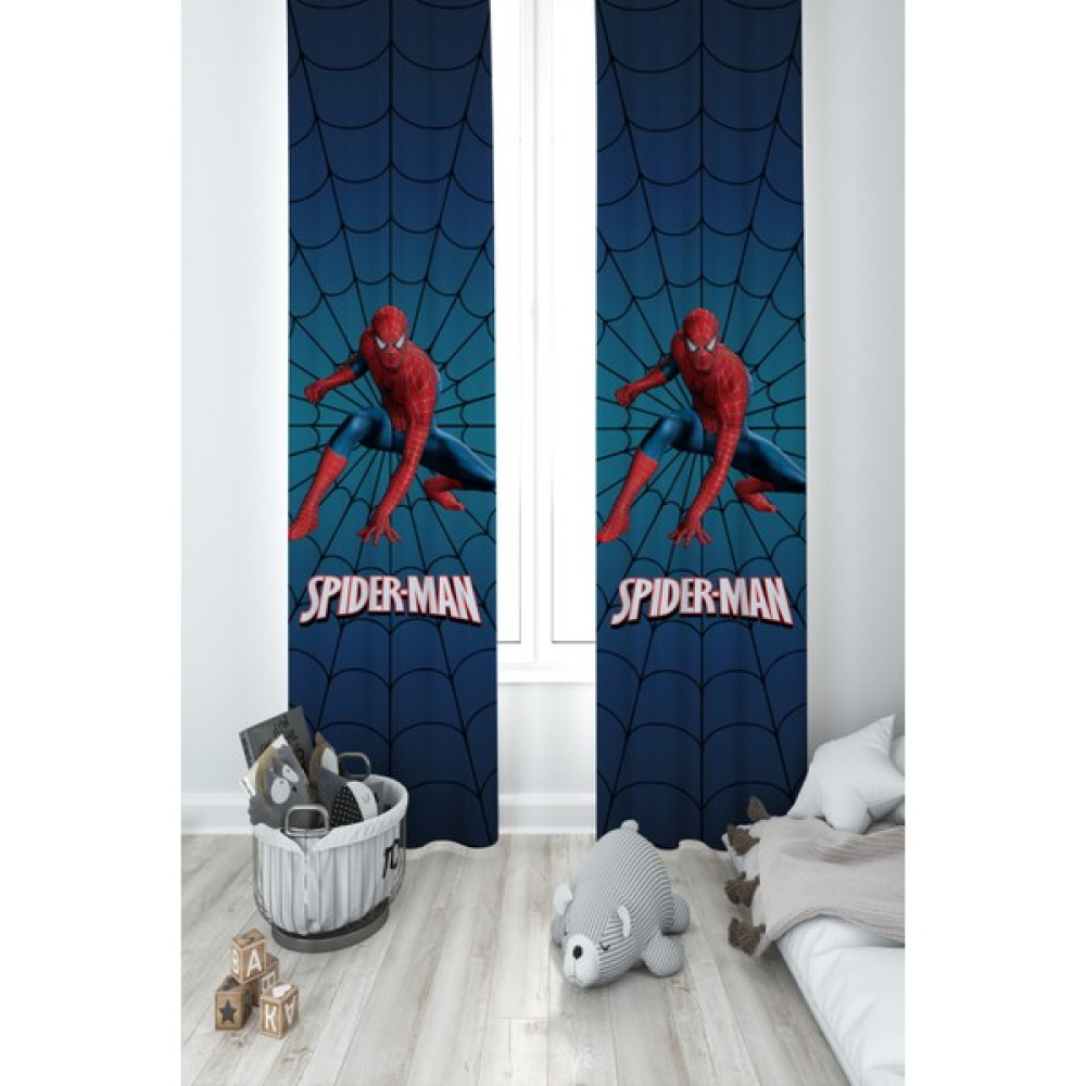 Mekta Home Bebek ve Çocuk Odası Spider Man Desenli Lacivert 2 Kanat Fon Perde - 100 x 240 cm - Renkli Fon Perde Fiyatı
