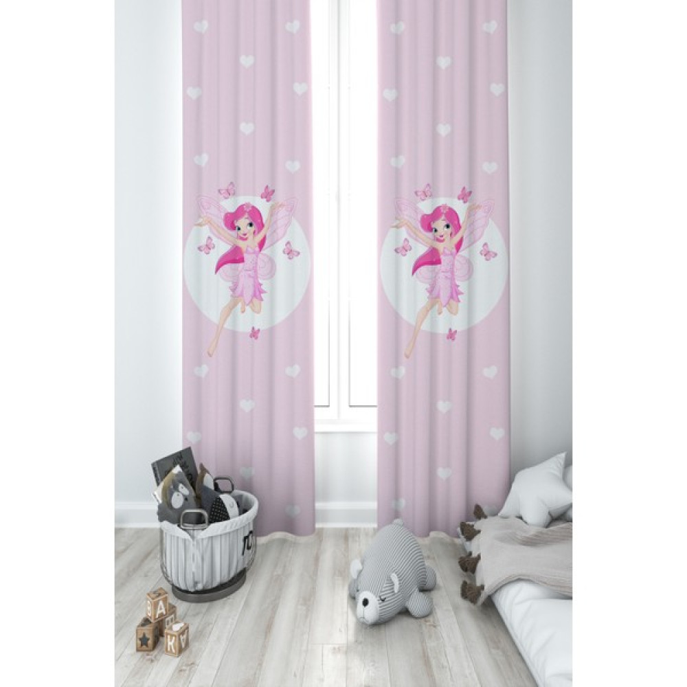 Mekta Home Bebek ve Çocuk Odası Uçan Peri Kızı ve Kalp Desenli 2 Kanat Fon Perde - 70 x 240 cm - Renkli Fon Perde Fiyatı