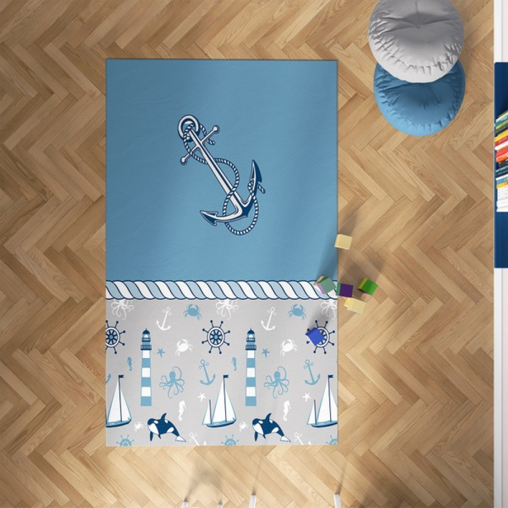 Mekta Home Erkek Çocuk ve Erkek Bebek Odası Antialerjik Çocuk Halısı MKTH-016 - 55 x 100 cm - Mavi Bebek Odası Halı Fiyatı