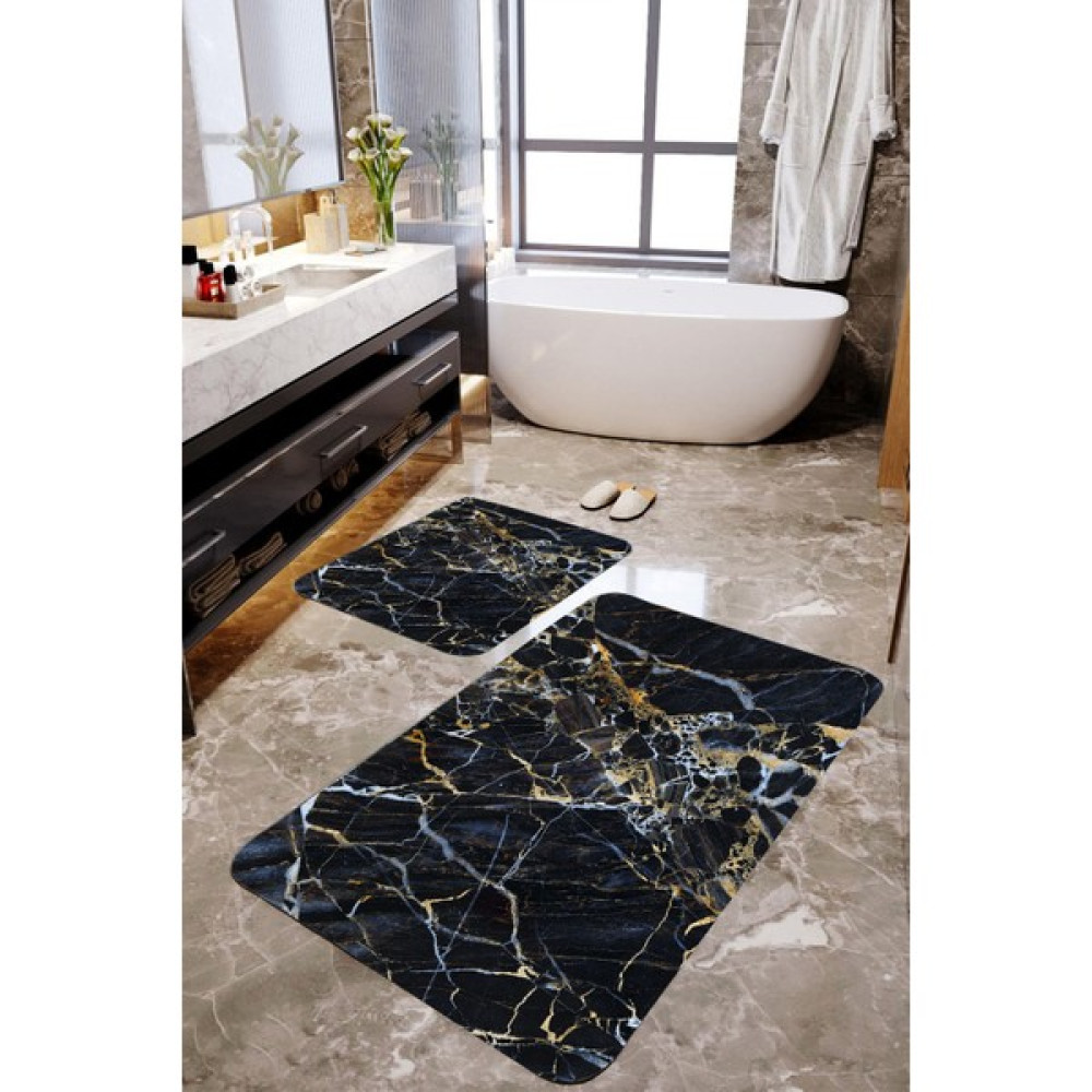 Mekta Home Siyah Mermer Desen 2'li Banyo Paspas Takımı MKTBP-0113 60X100/50X60 - Çok Renkli Klozet Takımı Fiyatı