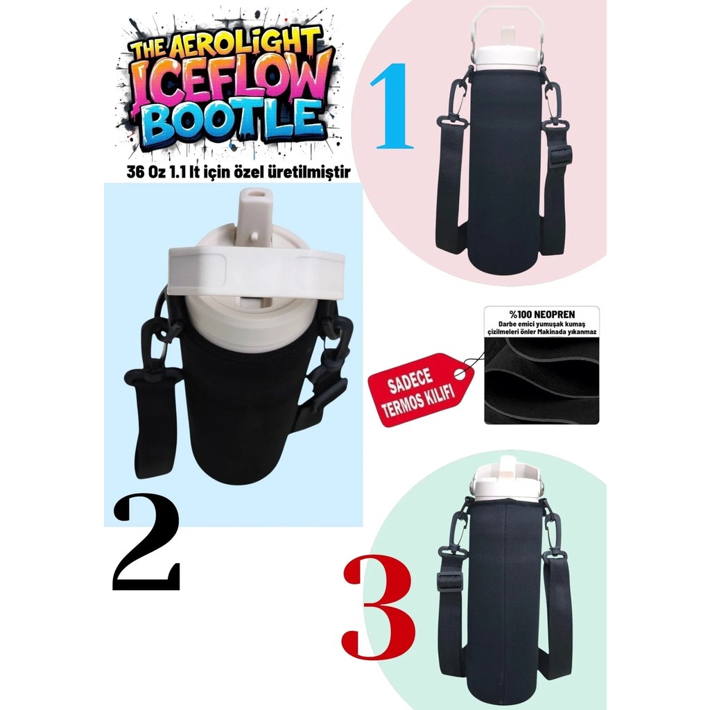 Mela Fish MELA FİSH The Aerolight Iceflow Bottle 36 Oz 1.1 Litre Termos Kılıfı ve Omuz Askısı Diğer Fiyatı