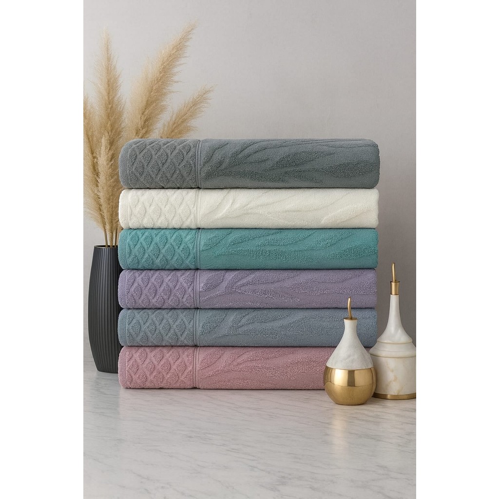 Mela Home Jakarlı Yaprak Desenli 50*90 cm 6'lı El ve Yüz Havlu Seti- Çeyizlik- Hediyelik - Mutfak %100 Pamuk - 50 x 100 cm - Çok Renkli El / Yüz Havlusu Fiyatı
