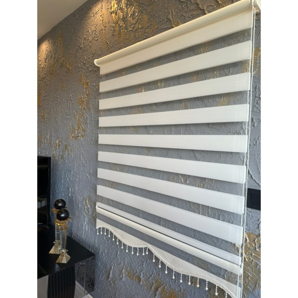 Melek Beyaz Zebra Stor Perde Eteği Dilimli Boncuklu (Güneşlik-Ofis Perdesi -Salon- Mutfak- Oda Perdesi ) - 80 x 200 cm Perde Fiyatı