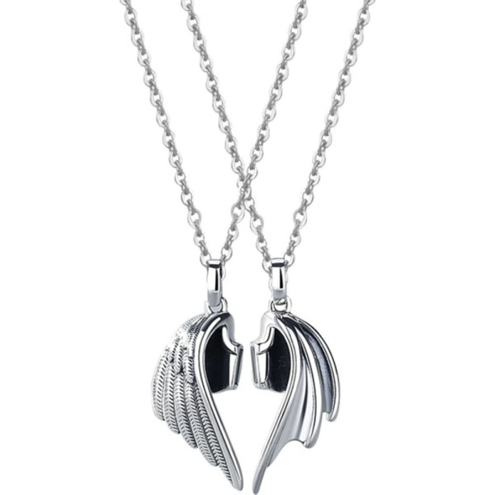 Melek Kanadı Mıknatıslı Metal 2'li Arkadaşlık Kolyesi - Gümüş - 45 cm Bijuteri Kolye Fiyatı