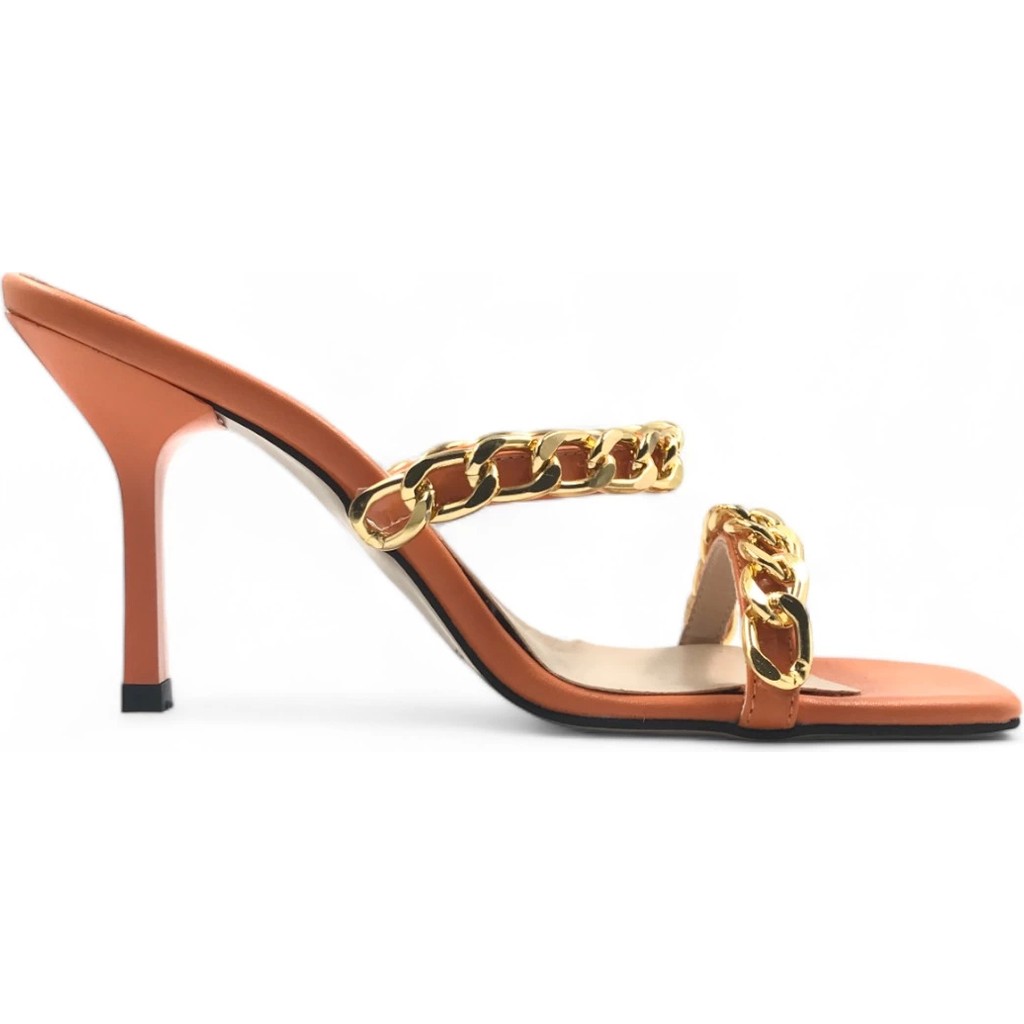 Melen Shoes Snazzy Turuncu Kadın Yazlık Zincir Detaylı Şık Zarif Topuklu Terlik Ayakkabılar ve Çantalar Fiyatı