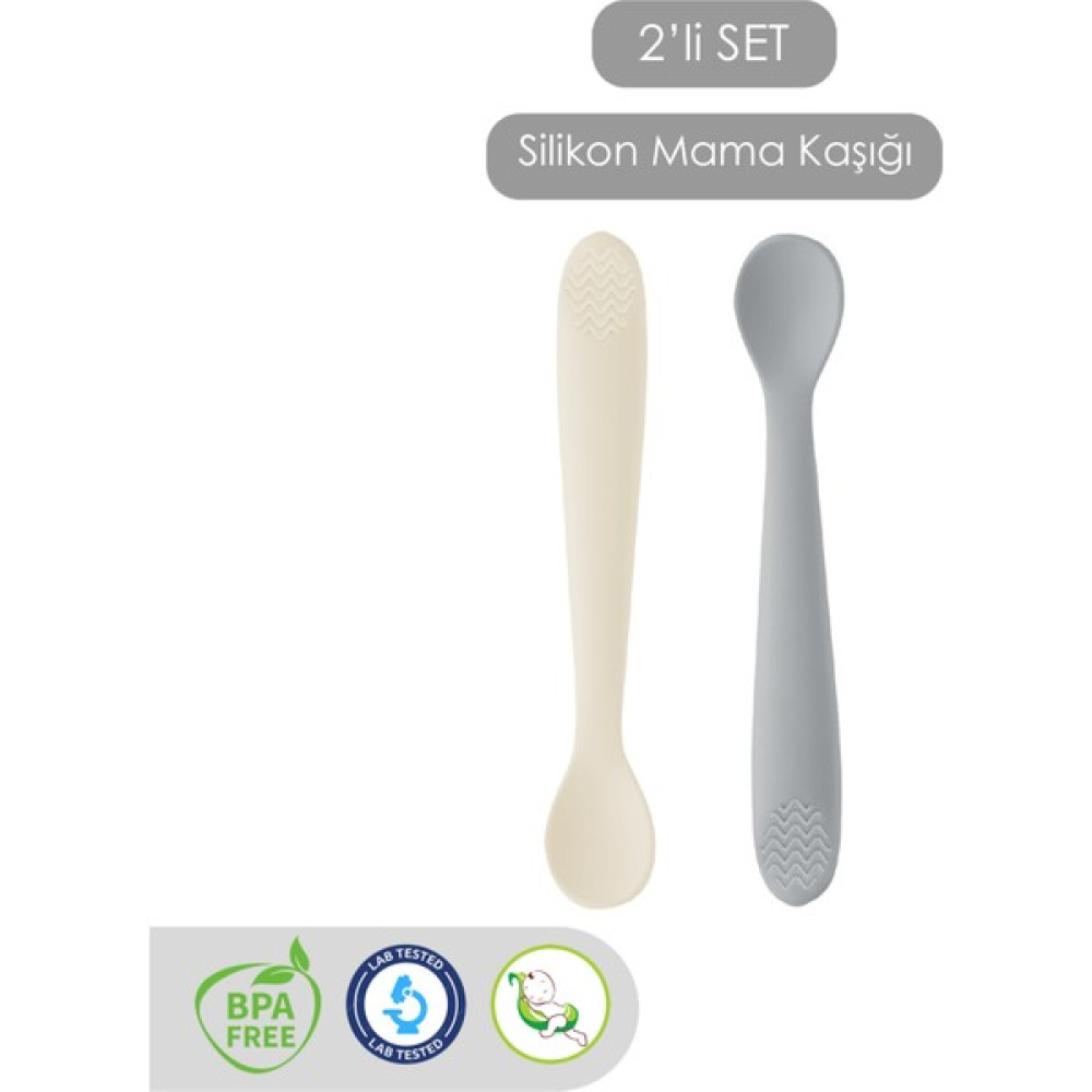Meleni Baby 2'li Diş Kaşıyıcı Bebek Mama Kaşığı - Silikon Mama Kaşığı - Antrasit Mama Seti Fiyatı