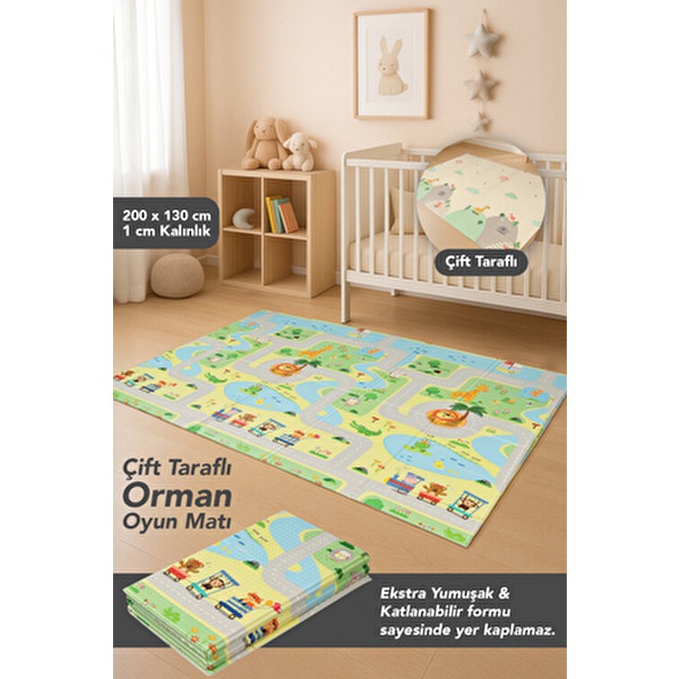 Meleni Baby Orman Desenli Çocuk Oyun Matı - Katlanabilir Çift Taraflı Oyun Halısı 200X130X1 cm - 200 x 130 cm - Çok Renkli SSD / Solid State Drive Fiyatı