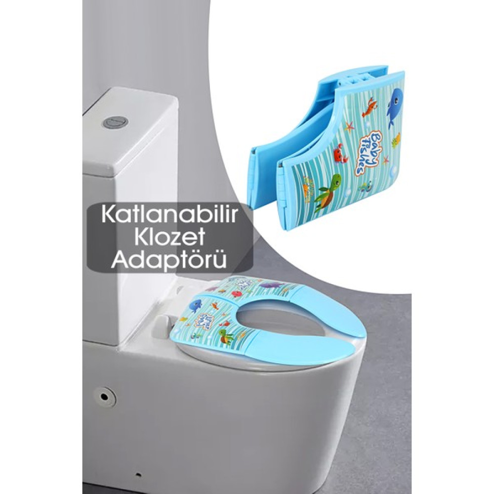 Meleni Baby Portatif Katlanabilir Çocuk Klozet Kapağı Adaptörü - Desenli Bebek Tuvalet Alıştırma Oturağı - Mavi Klozet Adaptörü Fiyatı