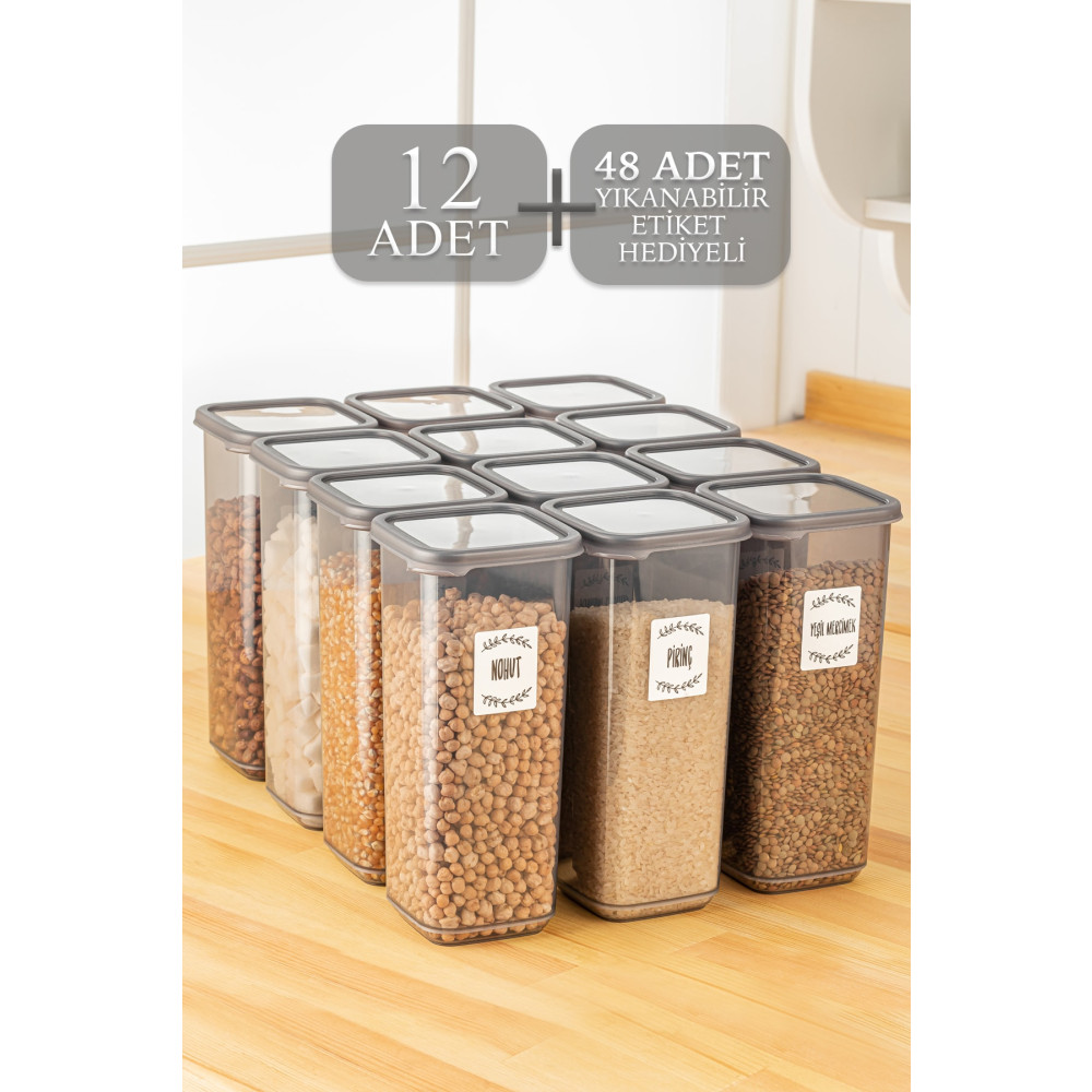 Meleni Home 12li Pino Etiketli Mega Boy Baharatlık Seti - Kapaklı Kare Baharat Takımı Saklama Kabı 12x1700 ml Baharat Setleri & Baharatlıklar Fiyatı