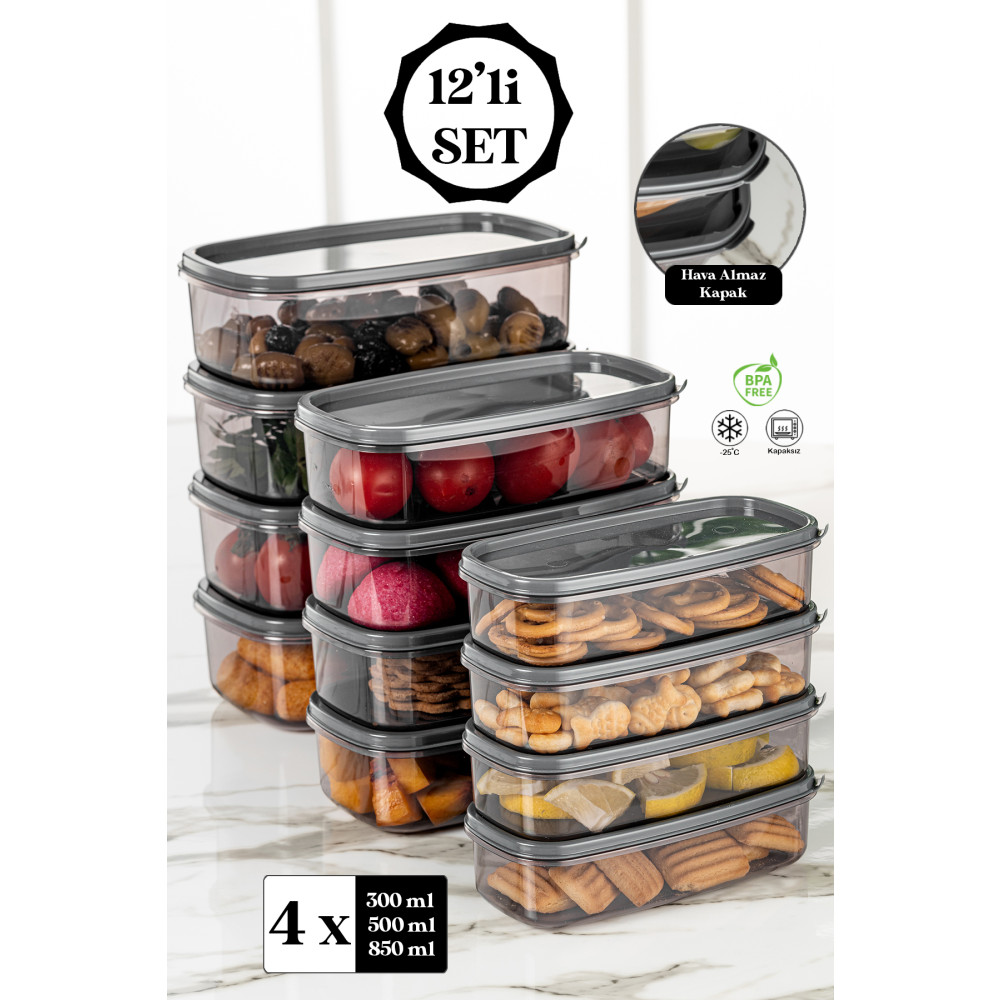 Meleni Home 12li Set Dikdörtgen Smart Sweet Saklama Kabı Seti Düzenleyici - Platin Serisi Saklama Kapları Fiyatı