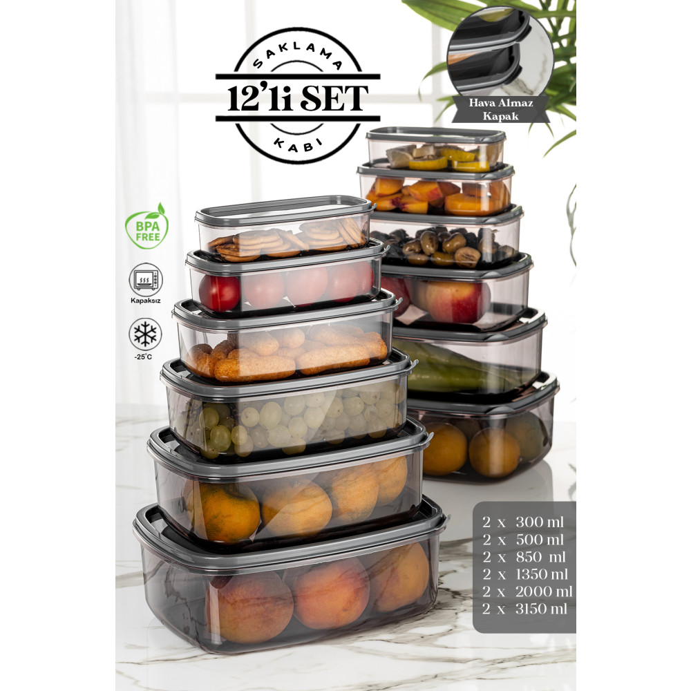 Meleni Home 12li Set Dikdörtgen Sweet Saklama Kabı Seti - Platin Serisi Saklama Kapları Fiyatı