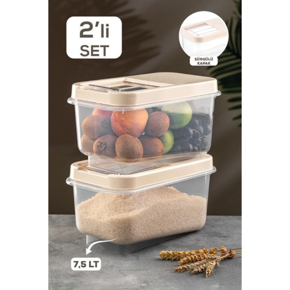 Meleni Home 2'li Set 7,5 Lt Bakliyat Saklama Kabı - Kayar Kapaklı Erzak Saklama Kabı Un Kabı Krem Multi Box Oto Boyaları Fiyatı