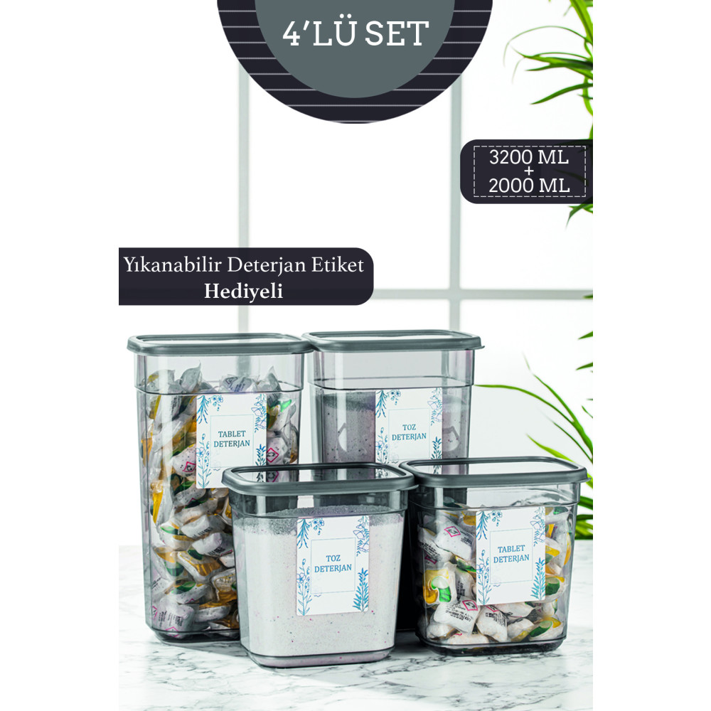 Meleni Home 4lü Clov Etiketli Saklama Kutusu Dikdörtgen Toz Ve Tablet Deterjan Saklama Kabı 2x(2000 ML-3200 ML) Banyo Aksesuarları Fiyatı