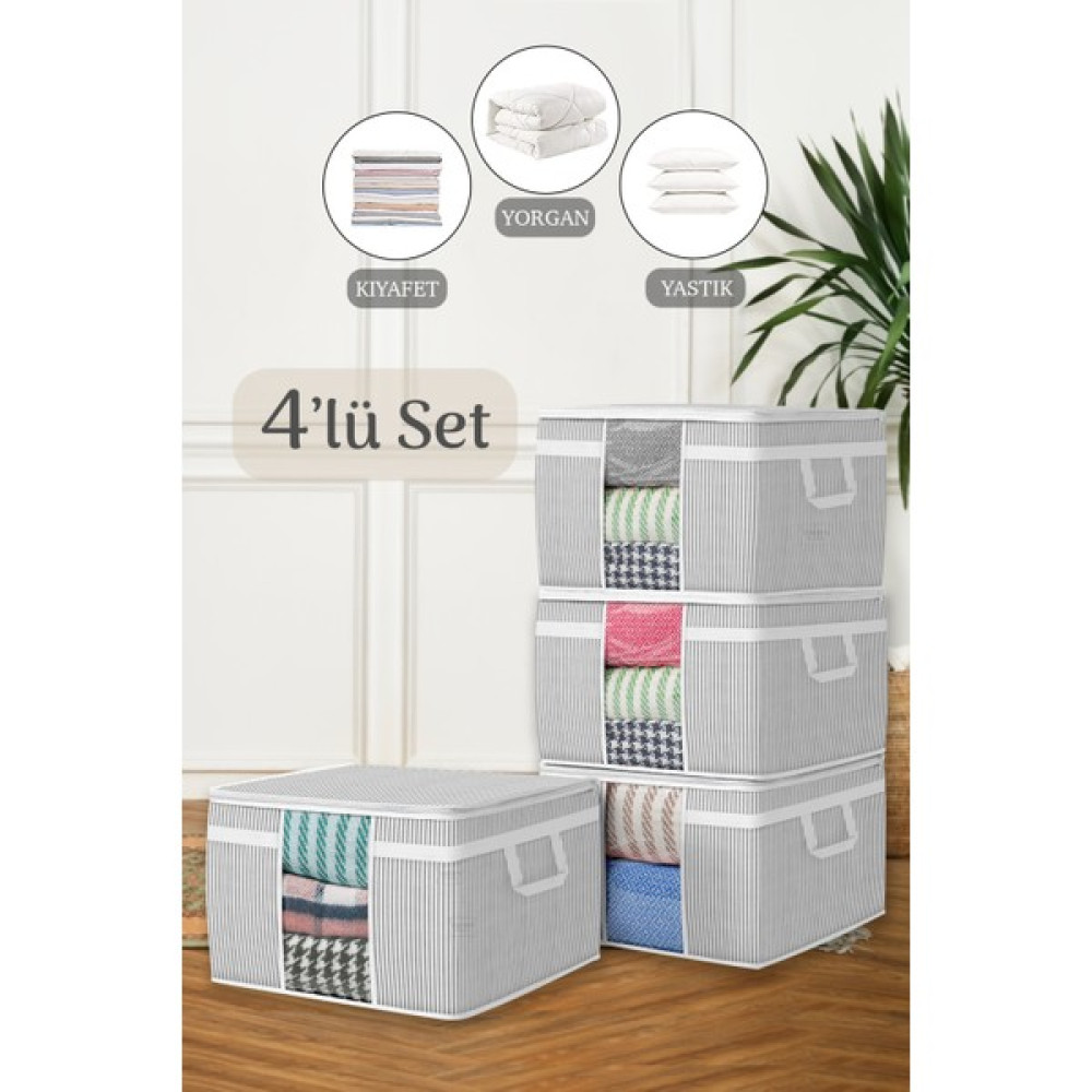 Meleni Home 4'lü Maxi Pencereli Baza Altı Hurç - Çekyat Baza Tipi Yastık Kıyafet Saklama Hurcu 45 x 40 x 30 cm - 45 x 40 cm Hurç Fiyatı