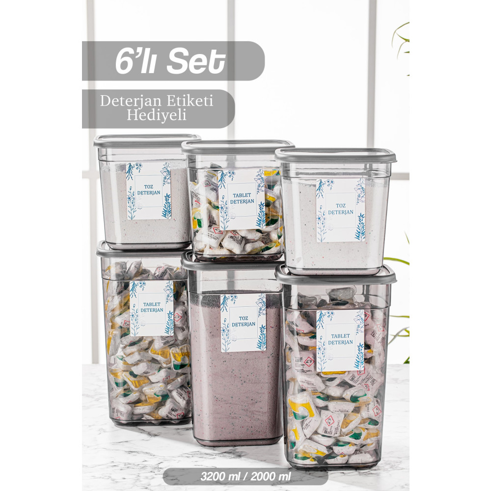 Meleni Home 6 Adet Dikdörtgen Elina Deterjan Saklama Kabı Seti - Etiketli Saklama Kabı 3x(3200 ML - 2000 ML) Eşya Saklama Kutusu Fiyatı