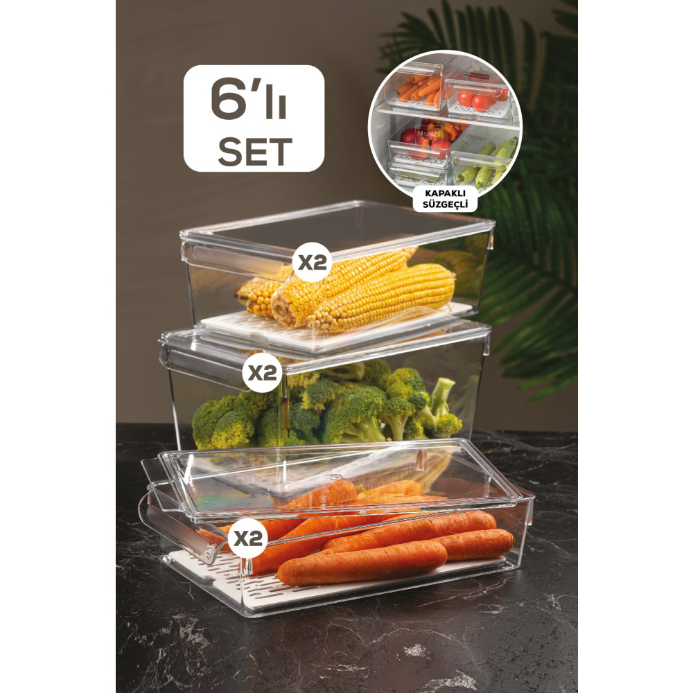 Meleni Home 6lı Süzgeçli Kapaklı Buzdolabı Düzenleyici Buzdolabı Içi Düzenleyici Organizer Slim Maxi Mega Eşya Saklama / Düzenleme Fiyatı