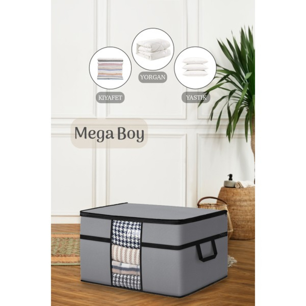 Meleni Home Mega Boy Yorgan Hurcu - Pencereli Yastık Yorgan Saklama Hurcu 70 x 40 x 40 cm Gri Hurç Fiyatı