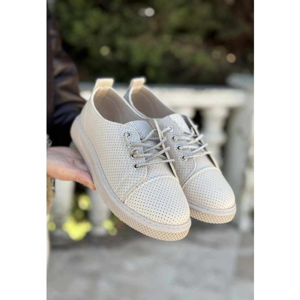 Melia Fashion Kewer Bej Cilt Bağcıklı Spor Ayakkabı Spor Ayakkabı Fiyatı