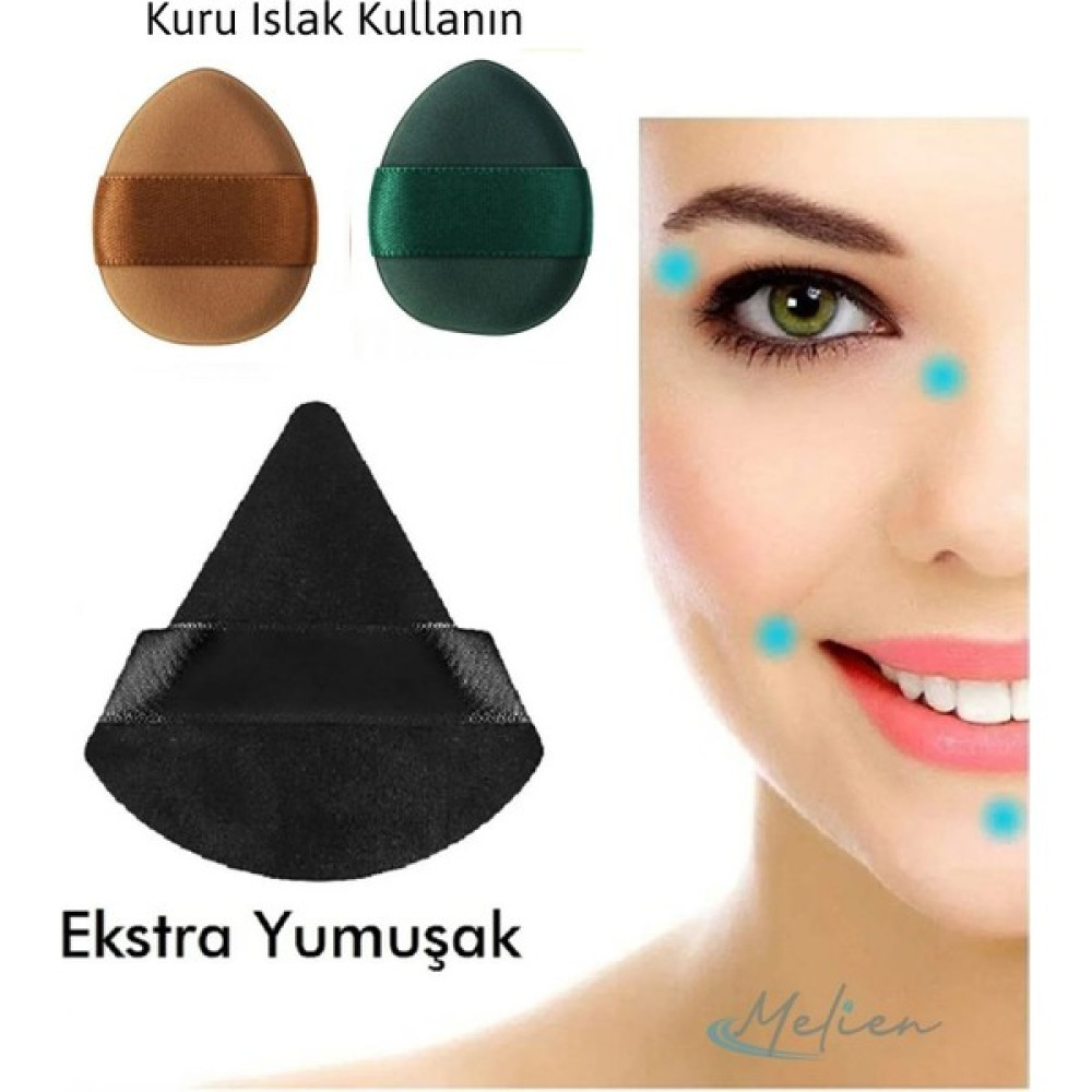 Melien Kuru Islak Süngeri Seti - 2 Adet Mini ve 1 Adet Üçgen Kozmetik Puf Parmak Yüz Makyaj Göz Altı Kapatıcı - Kahverengi - Yeşil Makyaj Fırça ve Aksesuarları Fiyatı