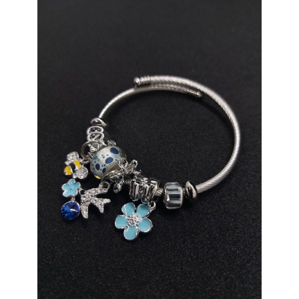Melih Shop Mavi Boncuk ve Arı Charm Paslanmaz Çelik Gümüş Renk Pandora Bileklik & Bilezik Saat ve Bileklik Aksesuarı Fiyatı