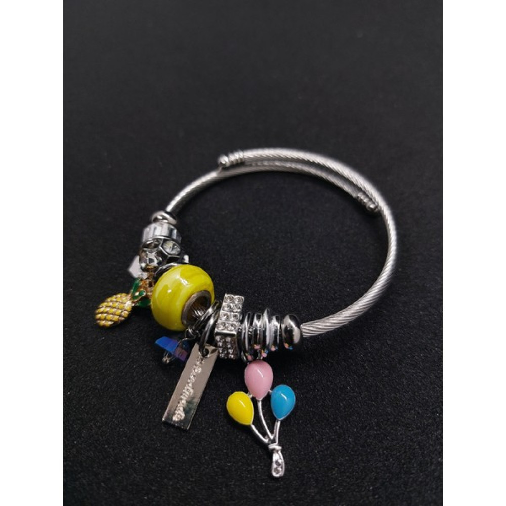 Melih Shop Paslanmaz Çelik Ananas Figürlü Sarı Boncuklu Charm Pandora Bileklik & Bilezik - Gümüş Saat ve Bileklik Aksesuarı Fiyatı