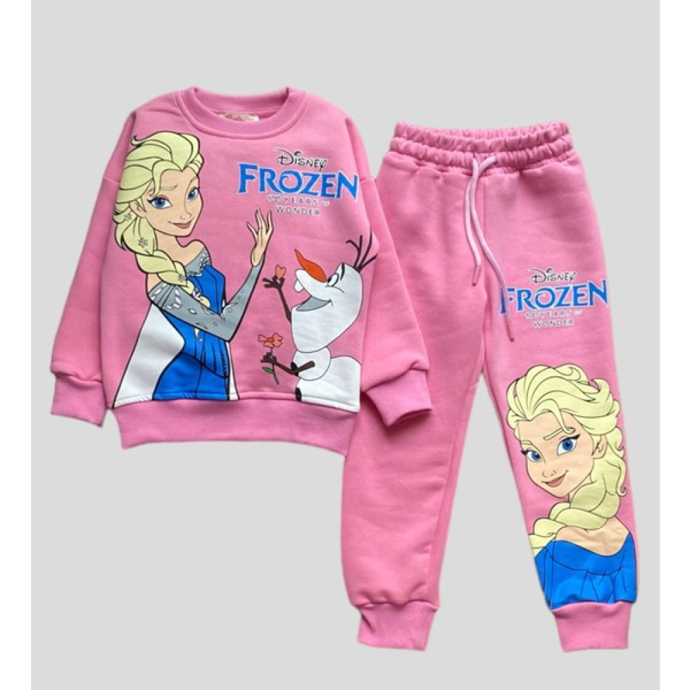 Meliinista Geniş Kalıp Pembe Renk Elsa Frozen Baskılı (Kalın Şardonlu) Çocuk Alt-Üst Takımı 2-8 Yaş Kız Çocuk Giyim Takımı Fiyatı