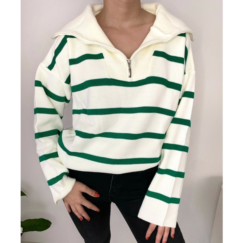 Melike Bakar Boutique Yeşil Renk Ince Şerit Fermuarlı Salaş Kazak Bayan Kazak & Süveter & Triko Fiyatı