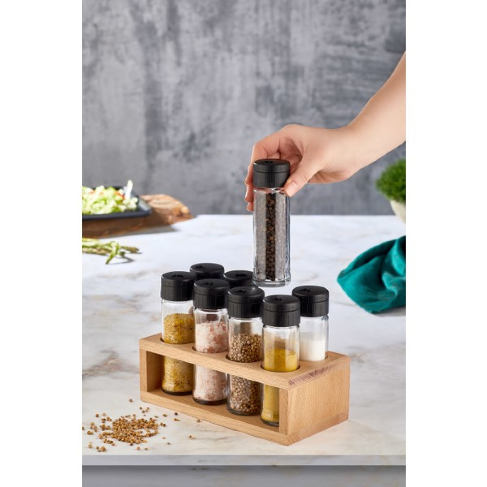 Melik's Lima 8'li Baharatlık Seti Ahşap Stantlı Baharat Takımı Baharatlık - Siyah - 112 ml Baharat Setleri & Baharatlıklar Fiyatı
