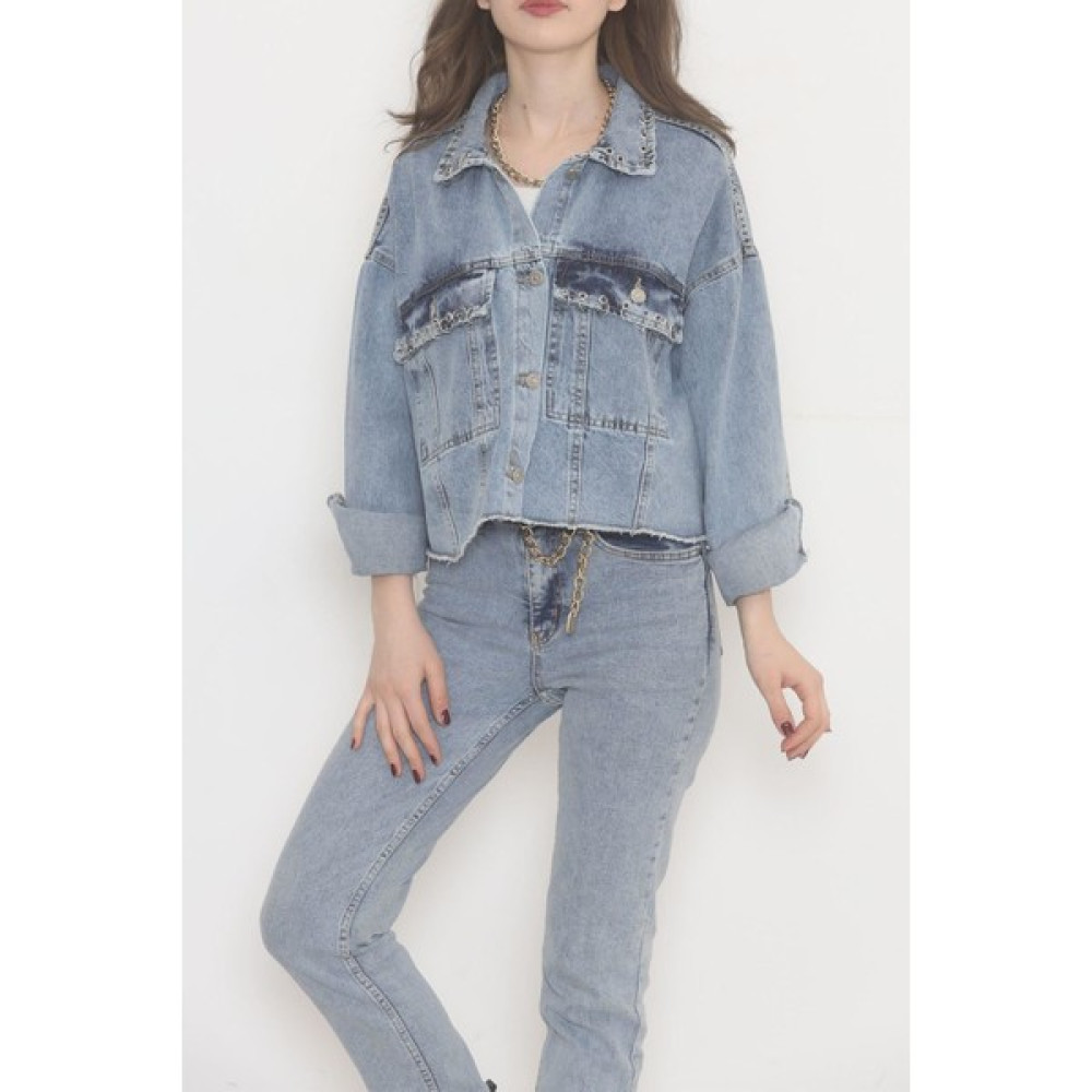 Melis Butik Halkalı Kot Ceket Açıkmavi - 474463.1406. Bayan Ceket Fiyatı