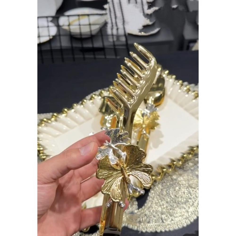 Melis Kelebekli Gold Şık Servis Sunum Takımı 3'lü Maşa Seti Paslanmaz Çelik Mutfak Gereçleri Fiyatı