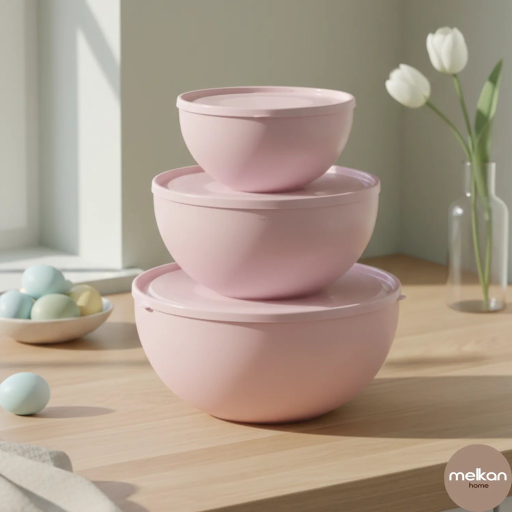 Melkan Home 3'lü Kapaklı Yuvarlak Saklama Kabı Seti 0,6L + 2,5L + 4L – BPA Free İçiçe Geçmeli, Mikrodalga Uyumlu Saklama Kapları Fiyatı