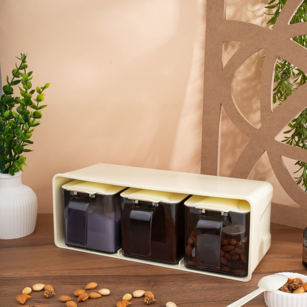 Melkan Home 3'lü Standlı Kendinden Kaşıklı Kapaklı Baharatlık Takımı Üç Bölmeli 600 ml Beyaz Baharat Setleri & Baharatlıklar Fiyatı