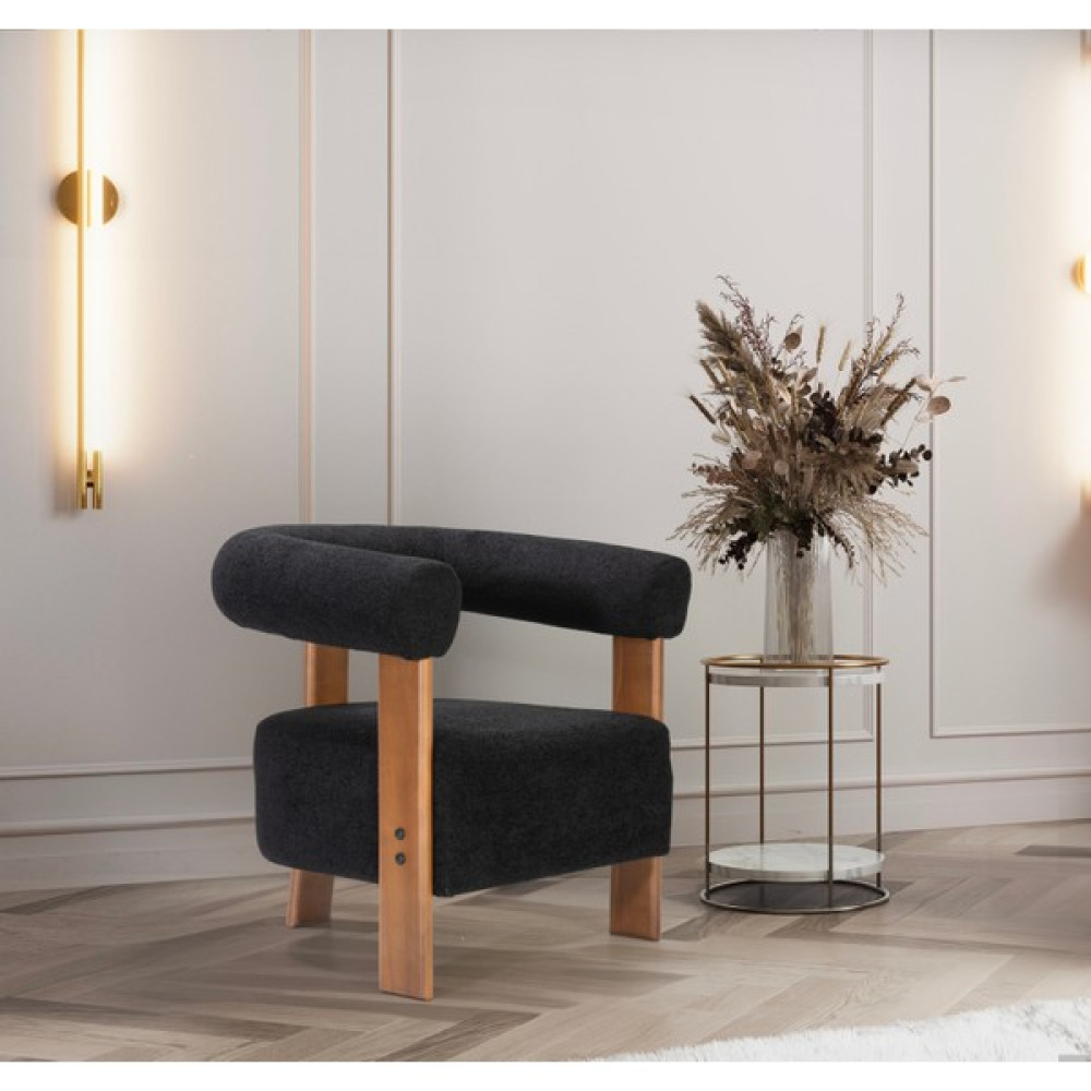 Mellmod Auramod Ahşap Ayak Siyah Bukle Berjer - Gürgen Ceviz, Salon, Ofis, Balkon Tekli Koltuk & Berjer Fiyatı
