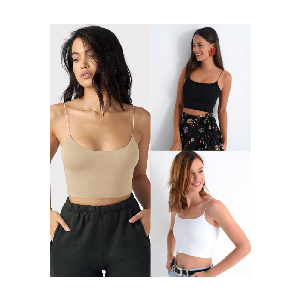 MellowButik 3lü Set Siyah Beyaz Bej Ip Askılı Büstiyer L Beden Bluz Fiyatı