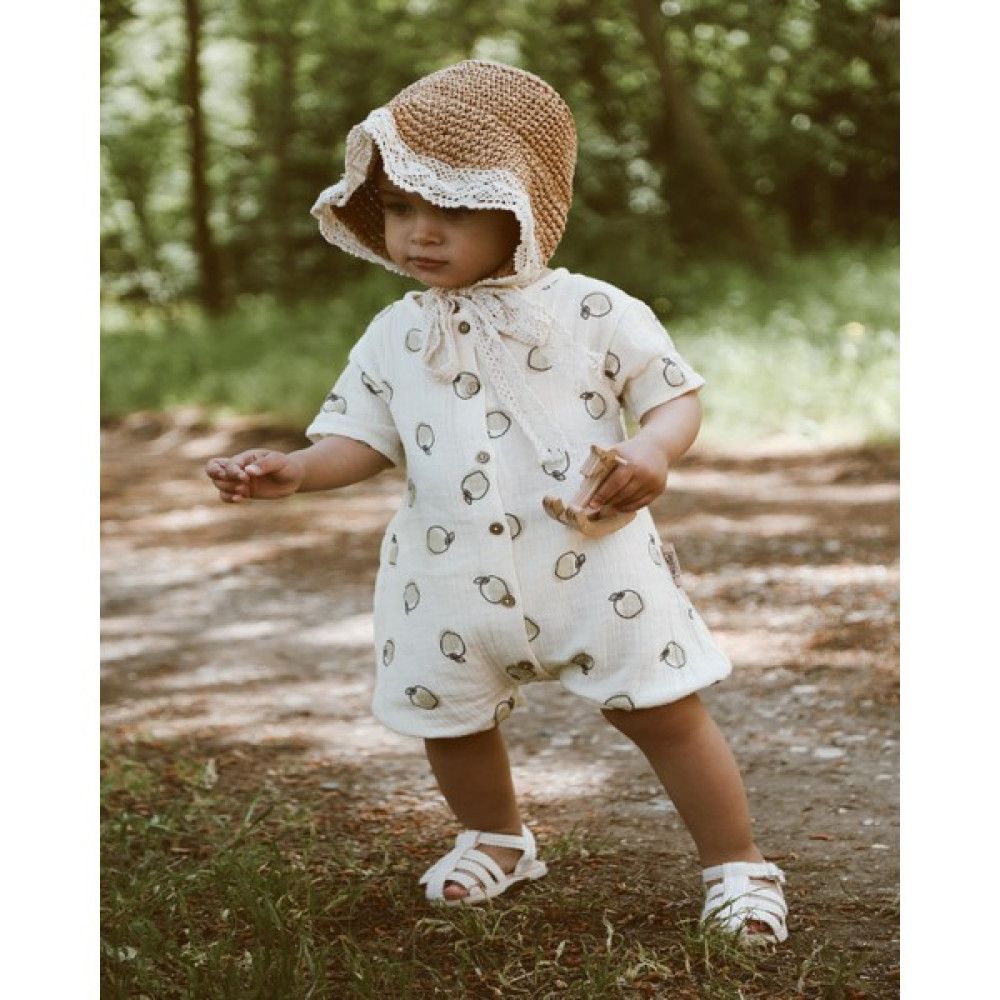 Mells Baby Organik %100 Pamuk Elma Desenli Müslin Tulum Bebek Tulumu Fiyatı