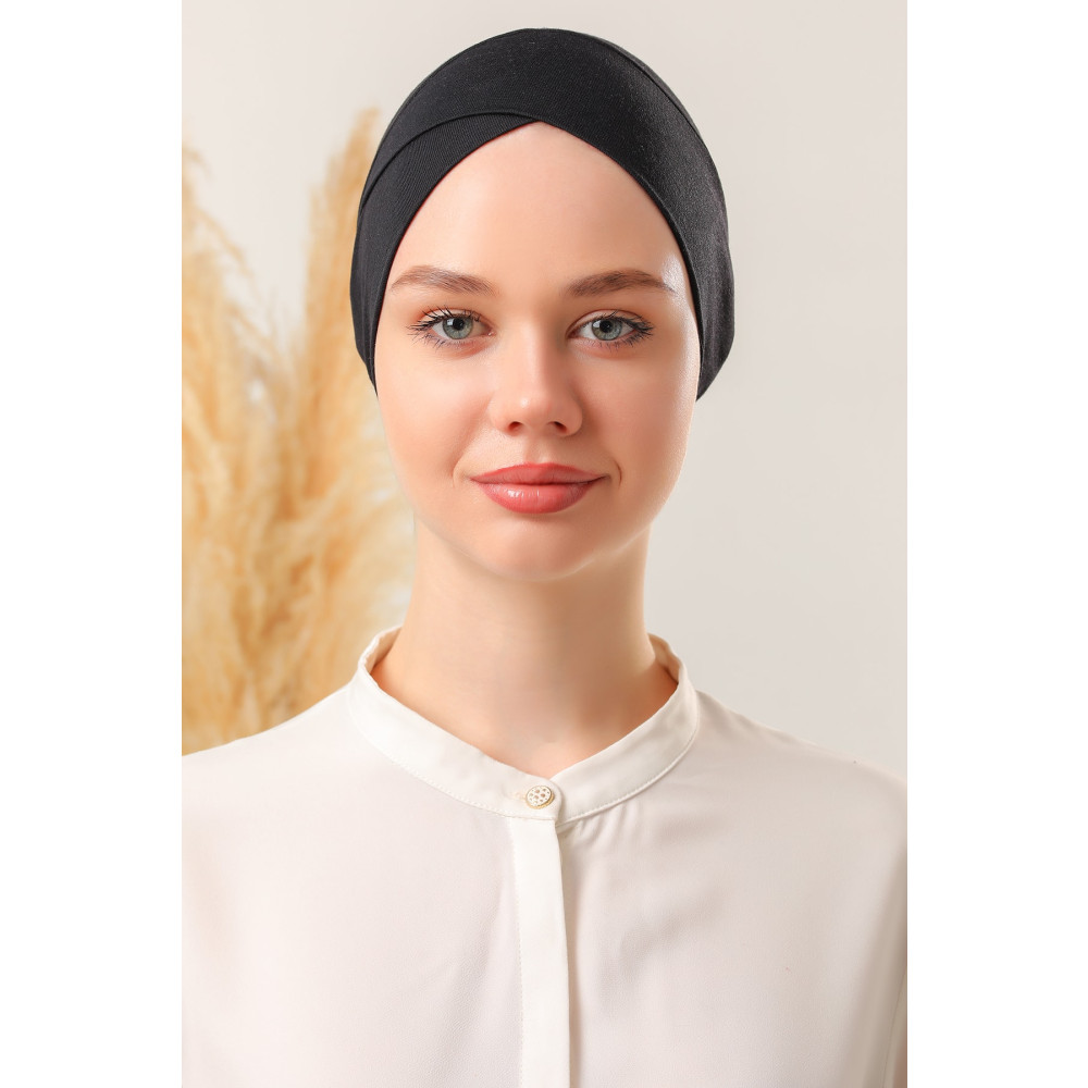 Melodi Scarf Bağlamalı Dikişsiz Çapraz Bone Siyah Tesettür Giyim Fiyatı
