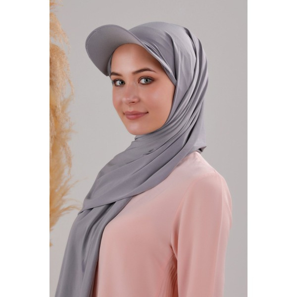 Melodi Scarf Kadın Tesettür Şapkalı Boneli Hazır Şal Açık Gri Şal / Fular & Eşarp Fiyatı