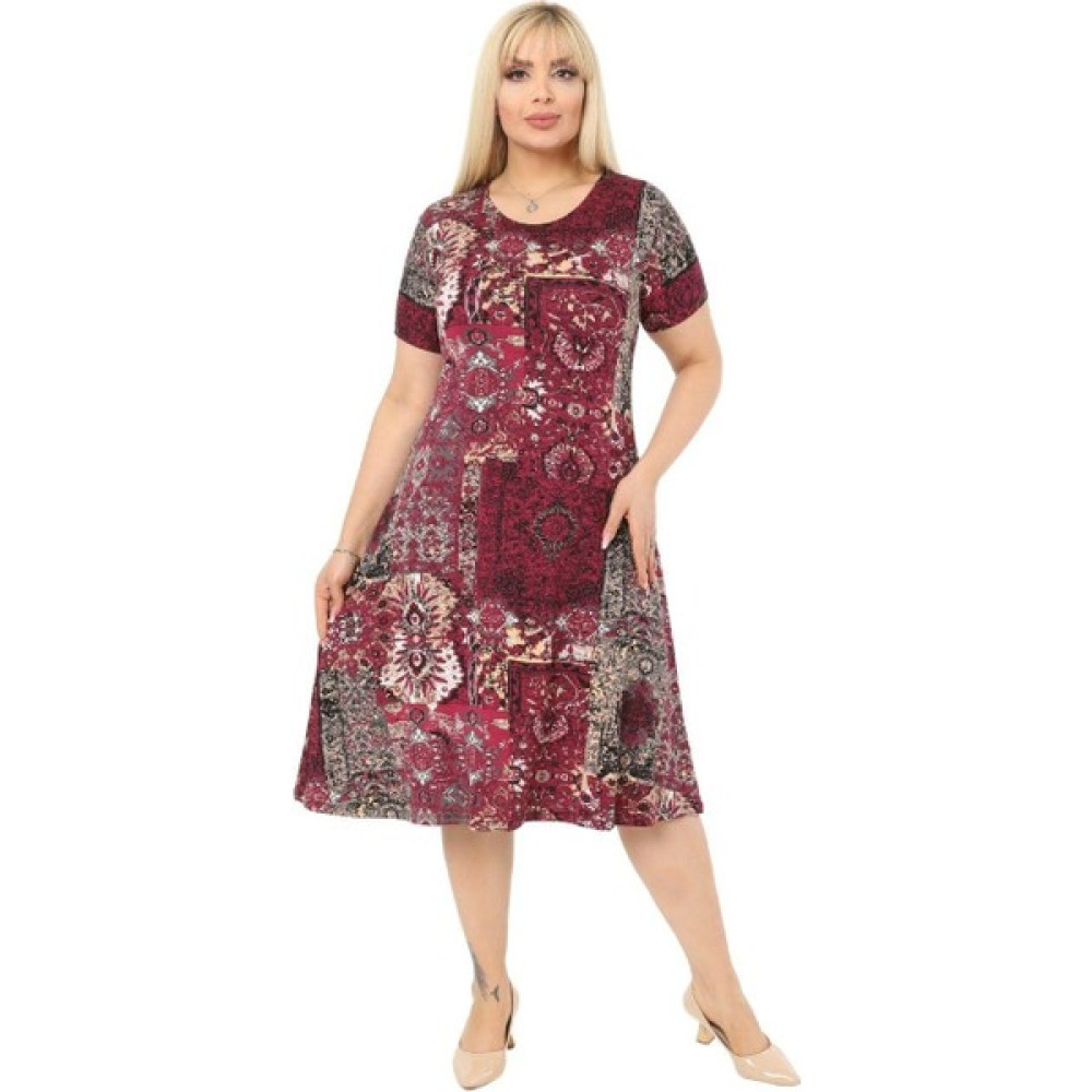 Melsay Butik Bordo Etnik Desen Kısa Kollu Büyük Beden Midi Elbise Elbise Fiyatı
