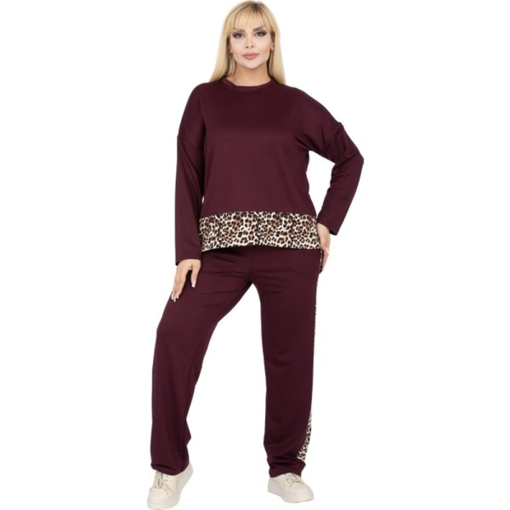 Melsay Butik Bordo Leopar Şeritli Büyük Beden Kadın Eşofman Takımı Kadın Eşofman Fiyatı