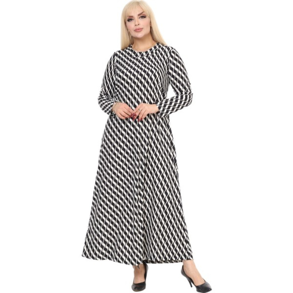 Melsay Butik Büyük Beden Beyaz Suyolu Desen Yumoş Örme Uzun Elbise Elbise Fiyatı