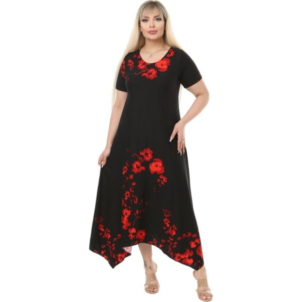 Melsay Butik Gelincik Desenli Asimetrik Kısa Kollu Uzun Elbise Elbise Fiyatı