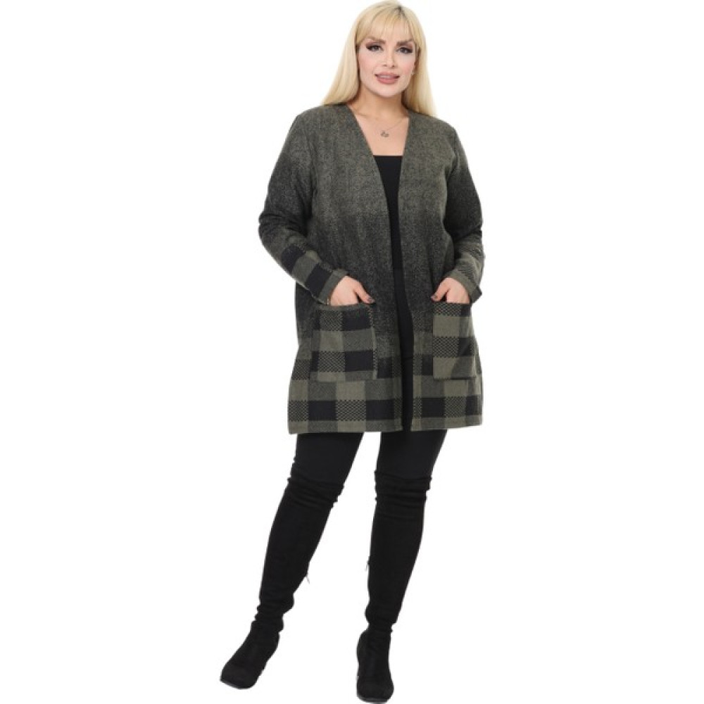 Melsay Butik Kadın Büyük Beden Haki Ekose Desen Kısa Hırka Kadın Hırka Fiyatı