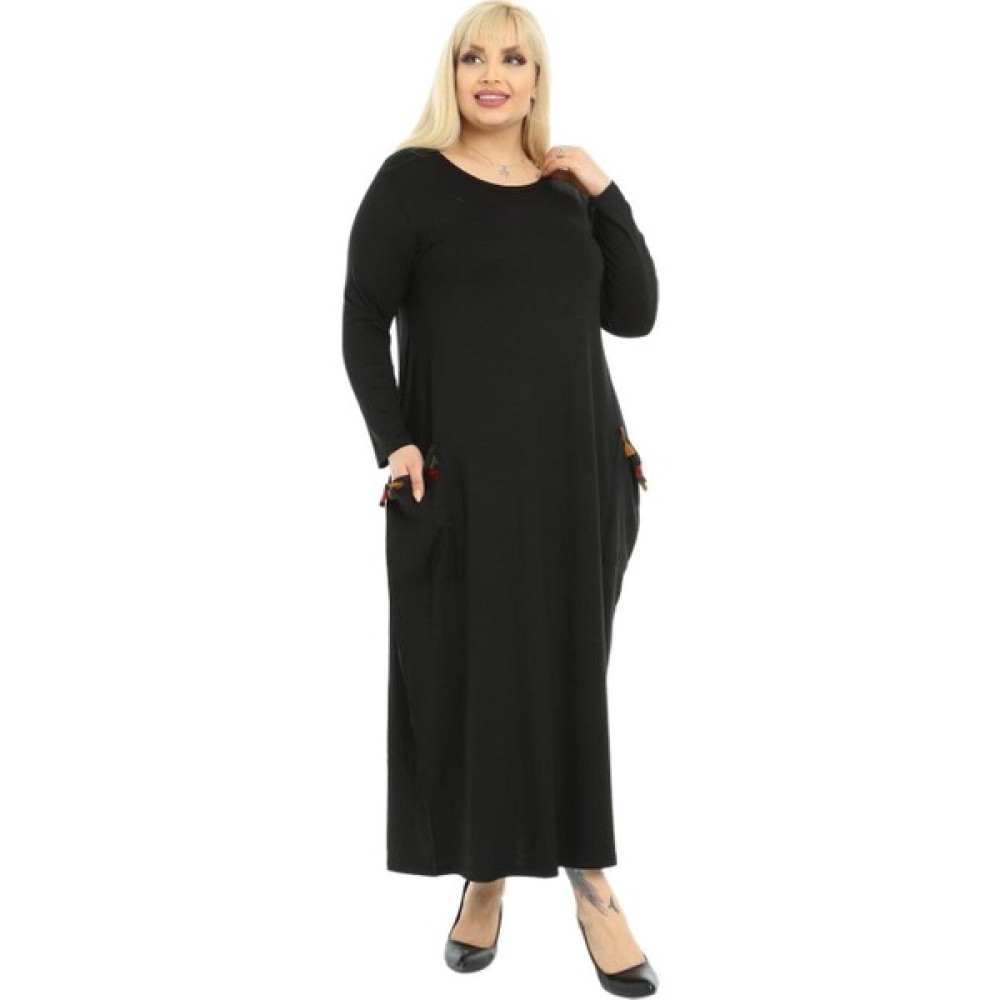 Melsay Butik Püsküllü Cepli Kadın Uzun Kollu Siyah Tesettür Elbise Elbise Fiyatı