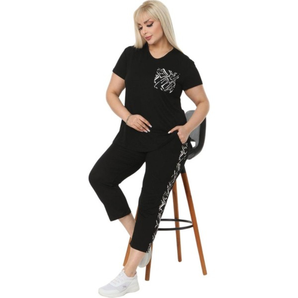Melsay Butik Siyah Çizgi Cep Büyük Beden Kadın Kapri Takımı Kadın Eşofman Fiyatı