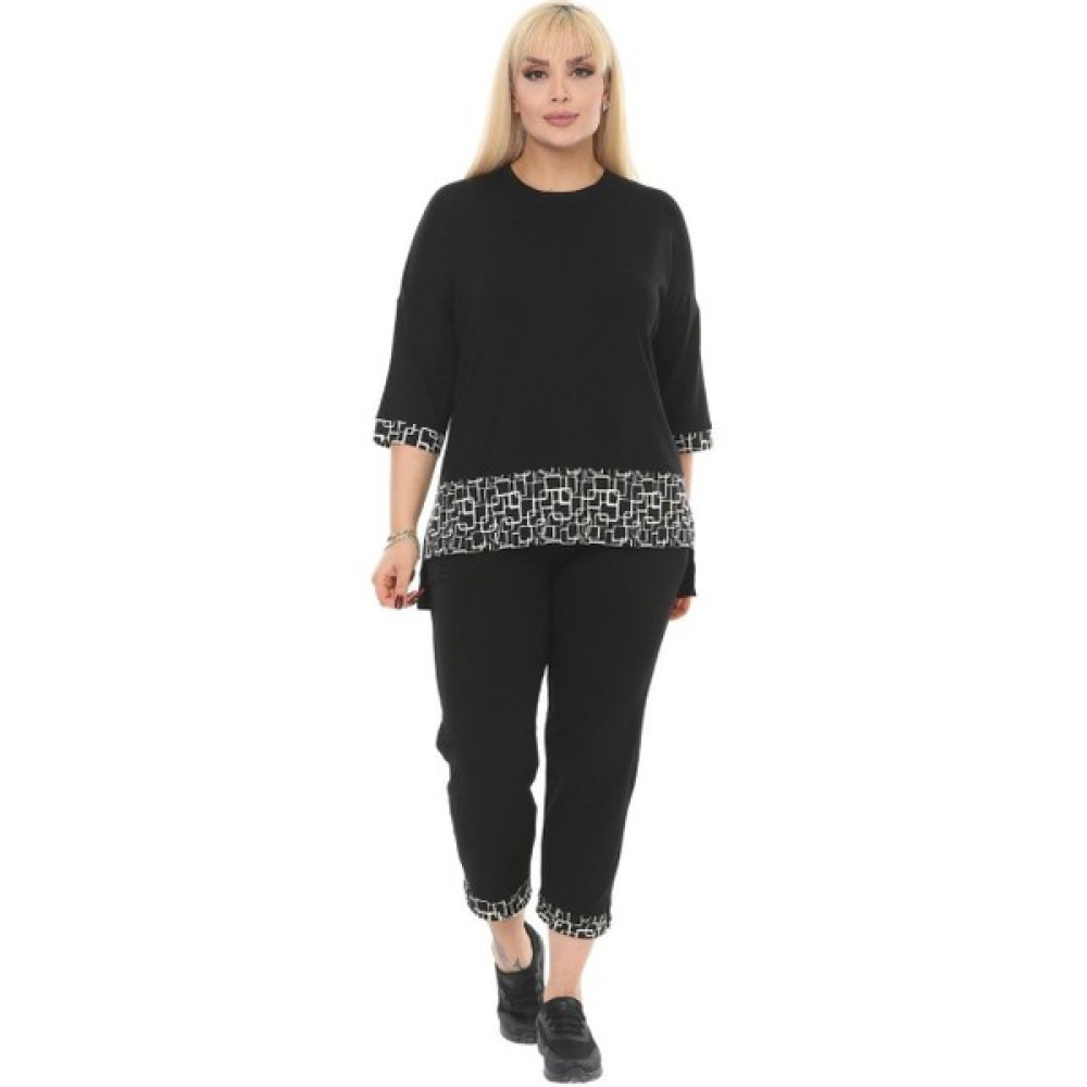 Melsay Butik Siyah Kare Şeritli Büyük Beden Kadın Kapri Takımı Kadın Eşofman Fiyatı