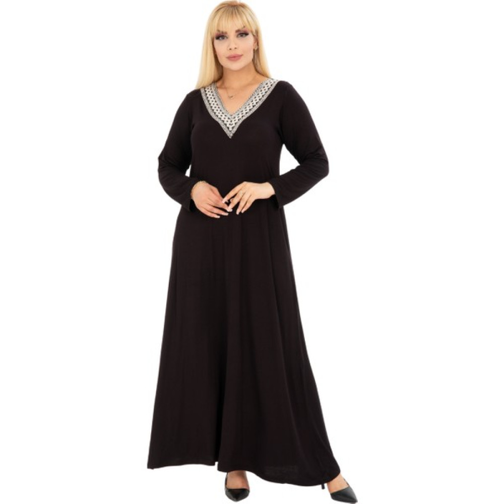 Melsay Butik Siyah V Yaka Dantel Detaylı Uzun Kollu Elbise Elbise Fiyatı