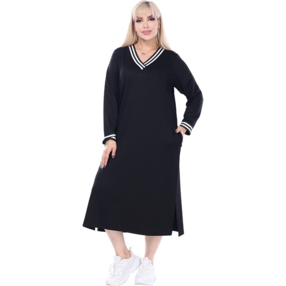 Melsay Butik Siyah Yakası Şeritli V Yaka Sweat Büyük Beden Elbise Elbise Fiyatı