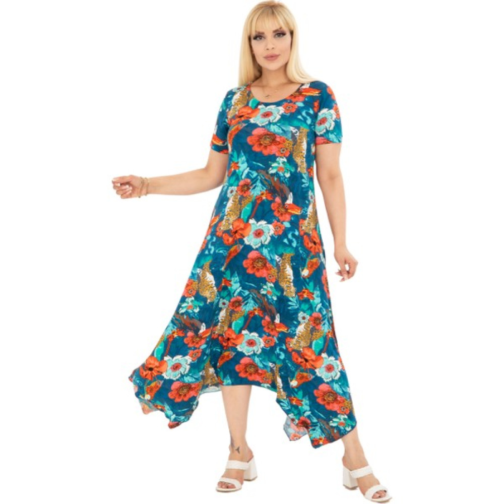 Melsay Butik Yeşil Papağan Desen Asimetrik Kısa Kollu Elbise Elbise Fiyatı