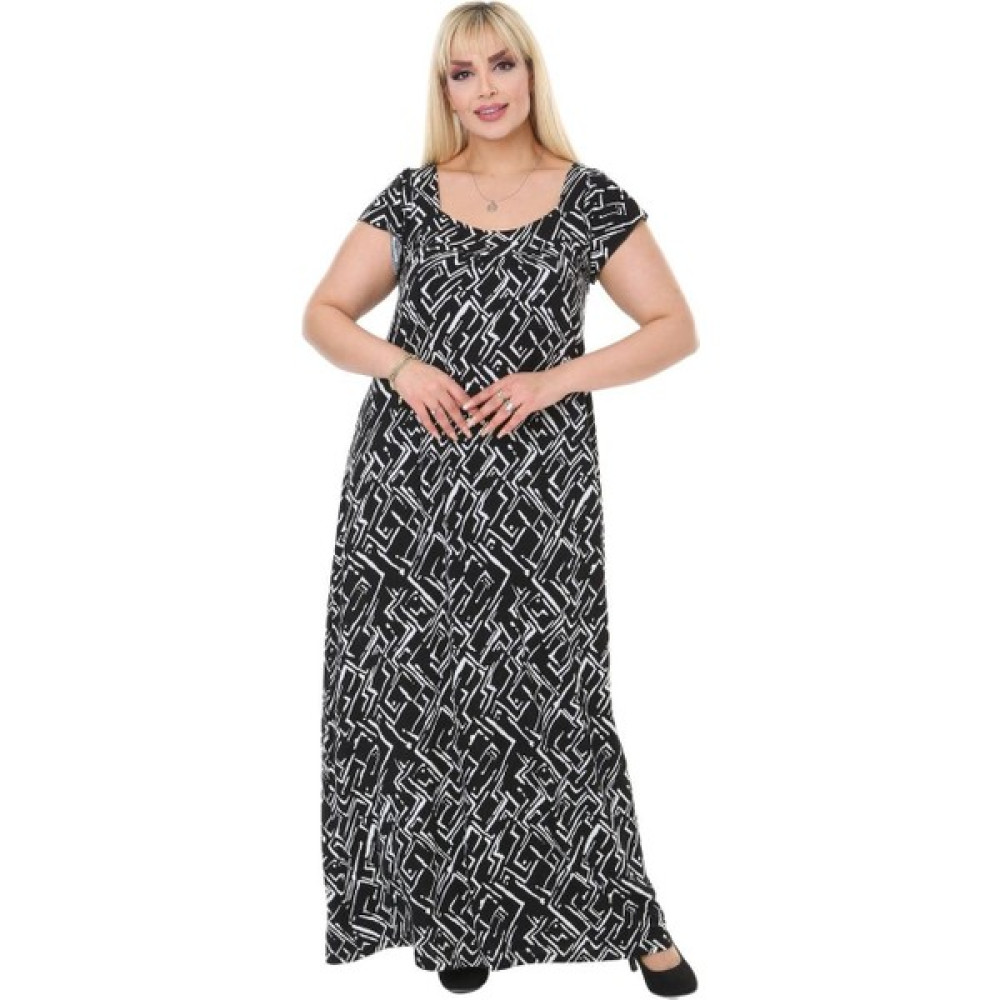 Melsay Butik Zigzag Desen Sırt Detaylı Kısa Kollu Uzun Elbise Elbise Fiyatı
